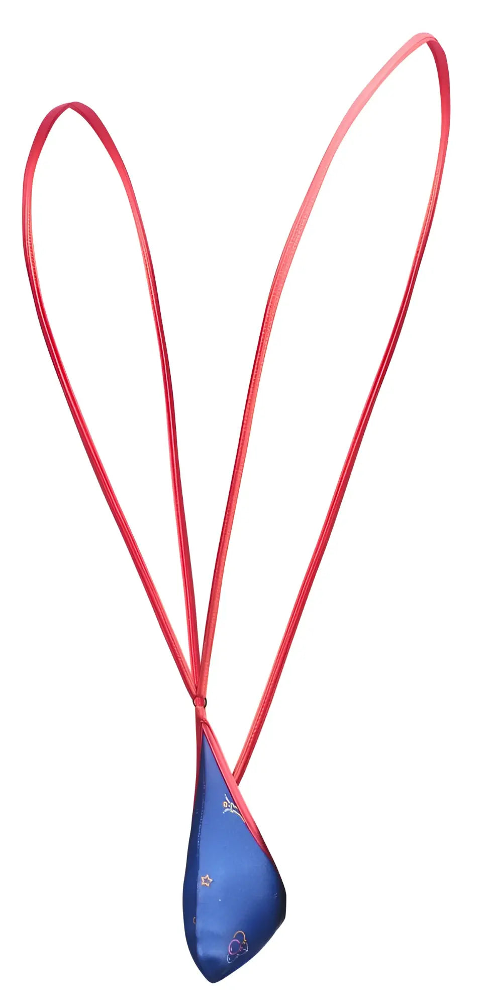 Justin simon xsj04 sling color party featuring a vibrant blue teardrop pendant with gold heart and star embroidery on red cord