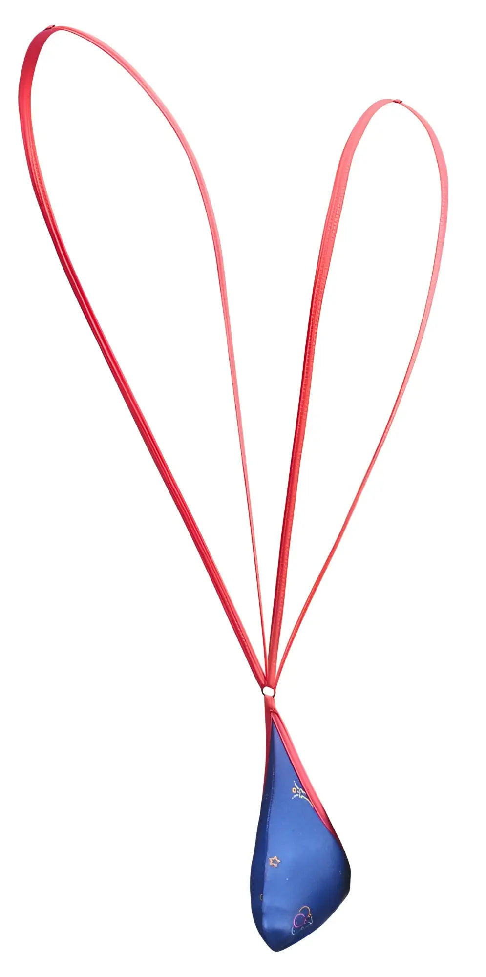 Justin+Simon XSJ04 sling color party featuring a vibrant red ribbon heart and glossy blue pendant with star and cloud patterns