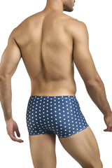 Justin simon xsj08 classic boxer blue swim trunks with white stars pattern inspired by usa flag design