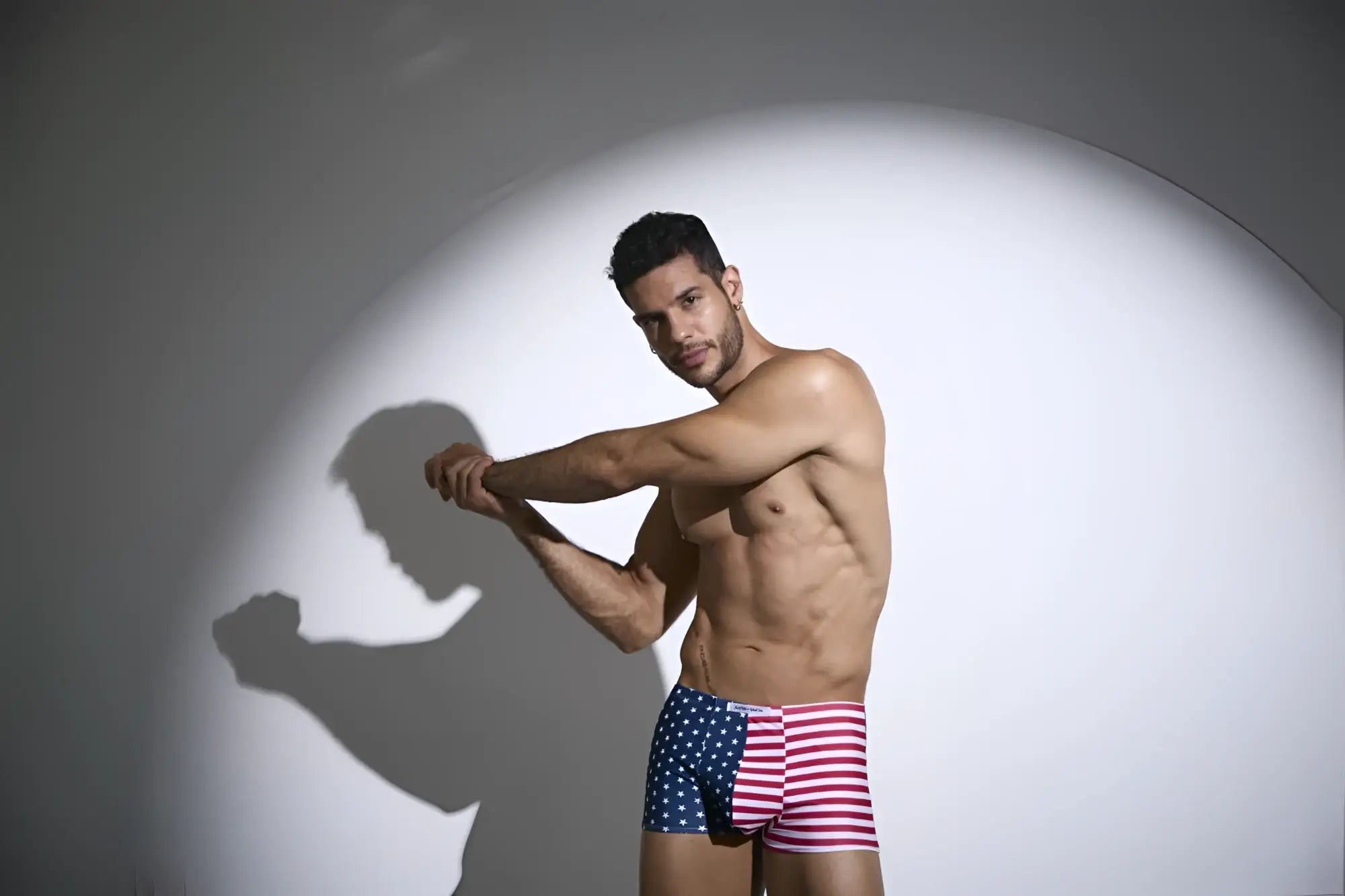 Men’s american flag-themed boxer briefs in red white and blue stars and stripes from justin simon xsj08 classic boxer color usa flag