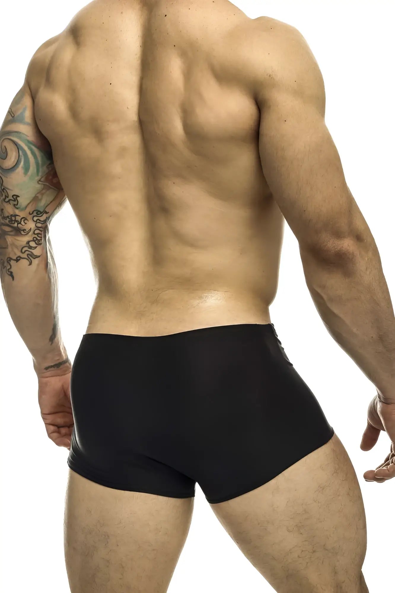 Black justin simon xsj08 classic trunks with smooth form-fitting athletic material designed for comfort and support