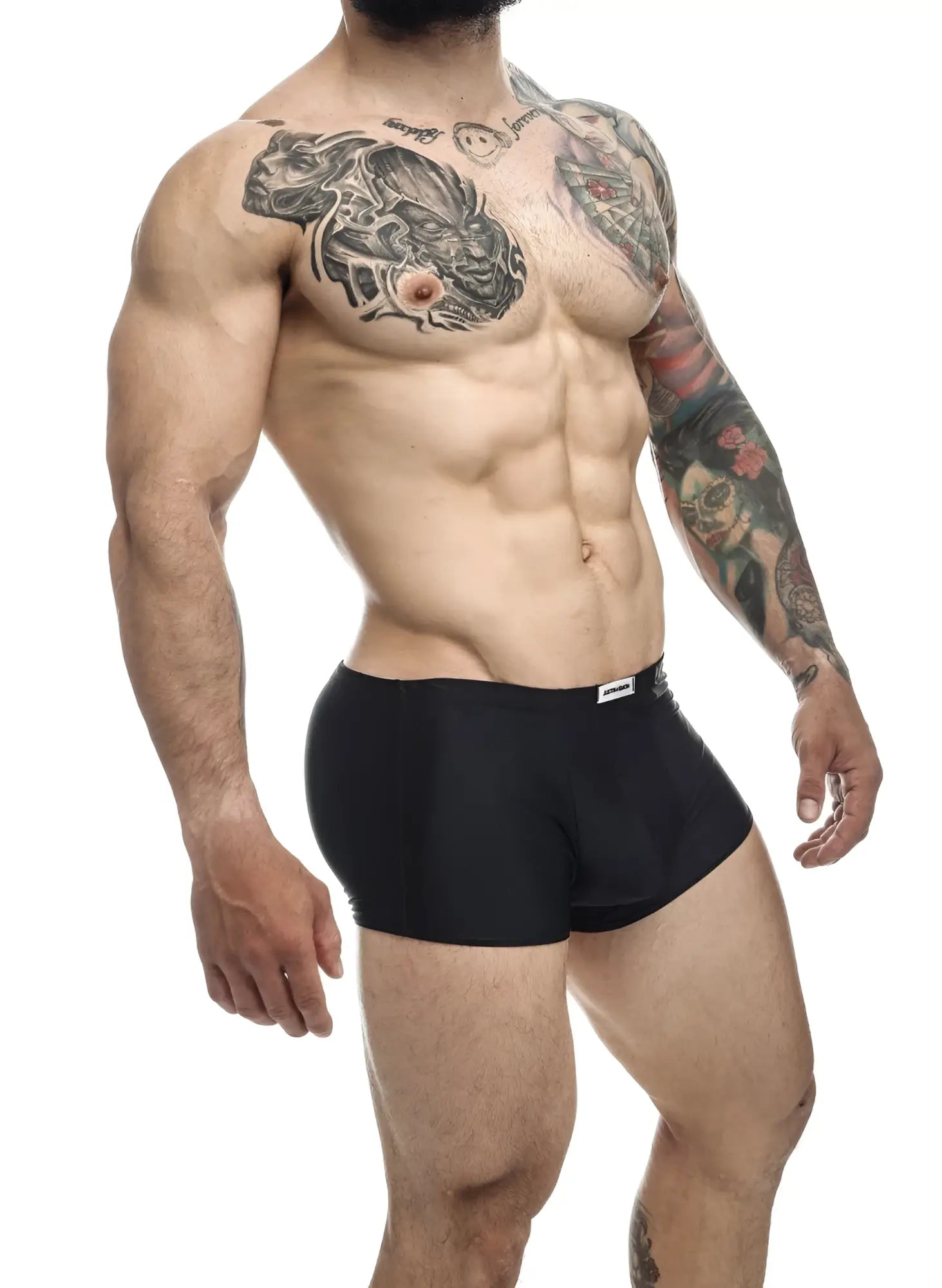 Black justin+simon xsj08 classic briefs with small white logo on waistband made from soft breathable fabric