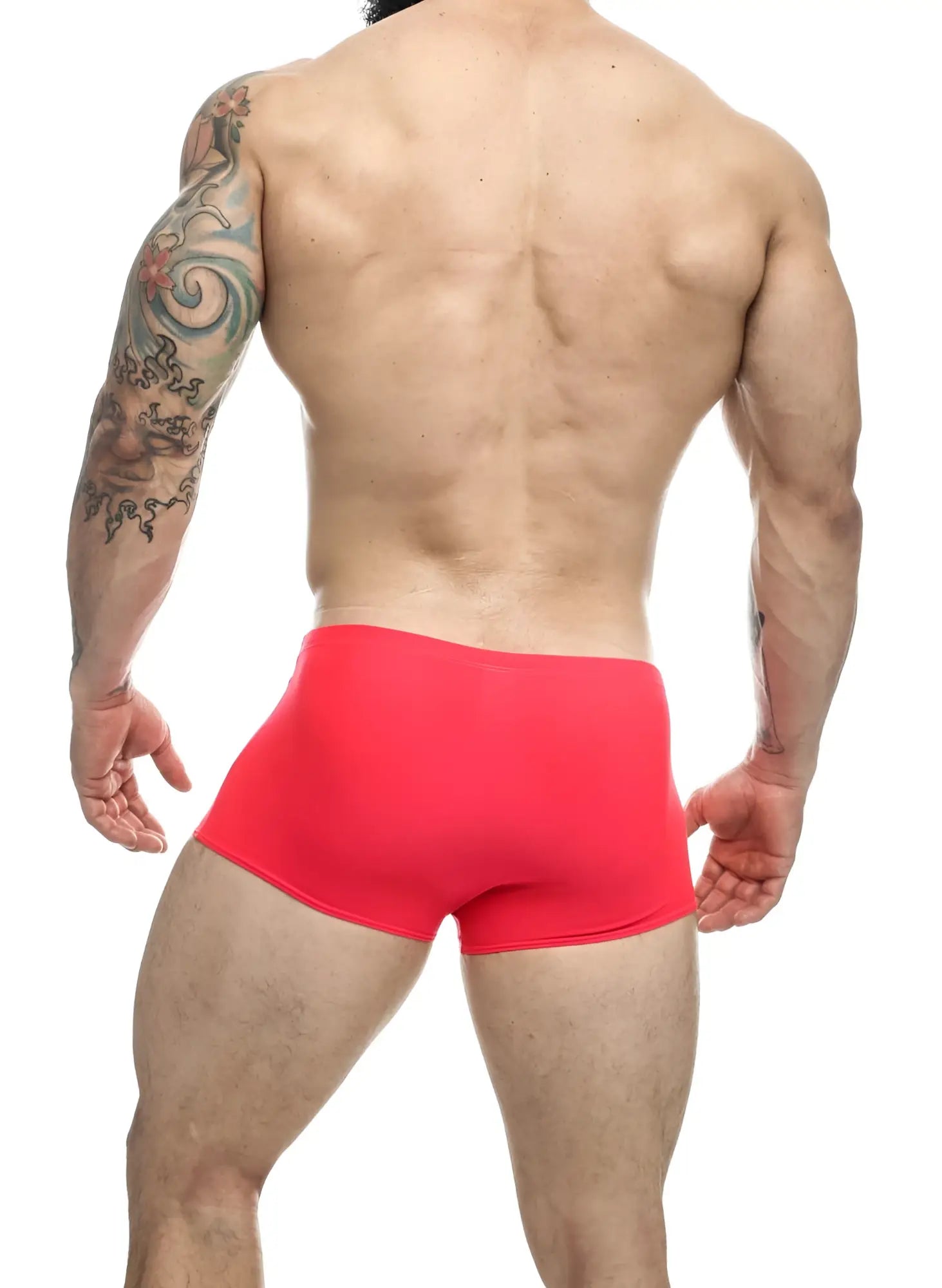 Bright red form-fitting boxer briefs by justin simon xsj08 classic trunks color coral designed for comfort and style