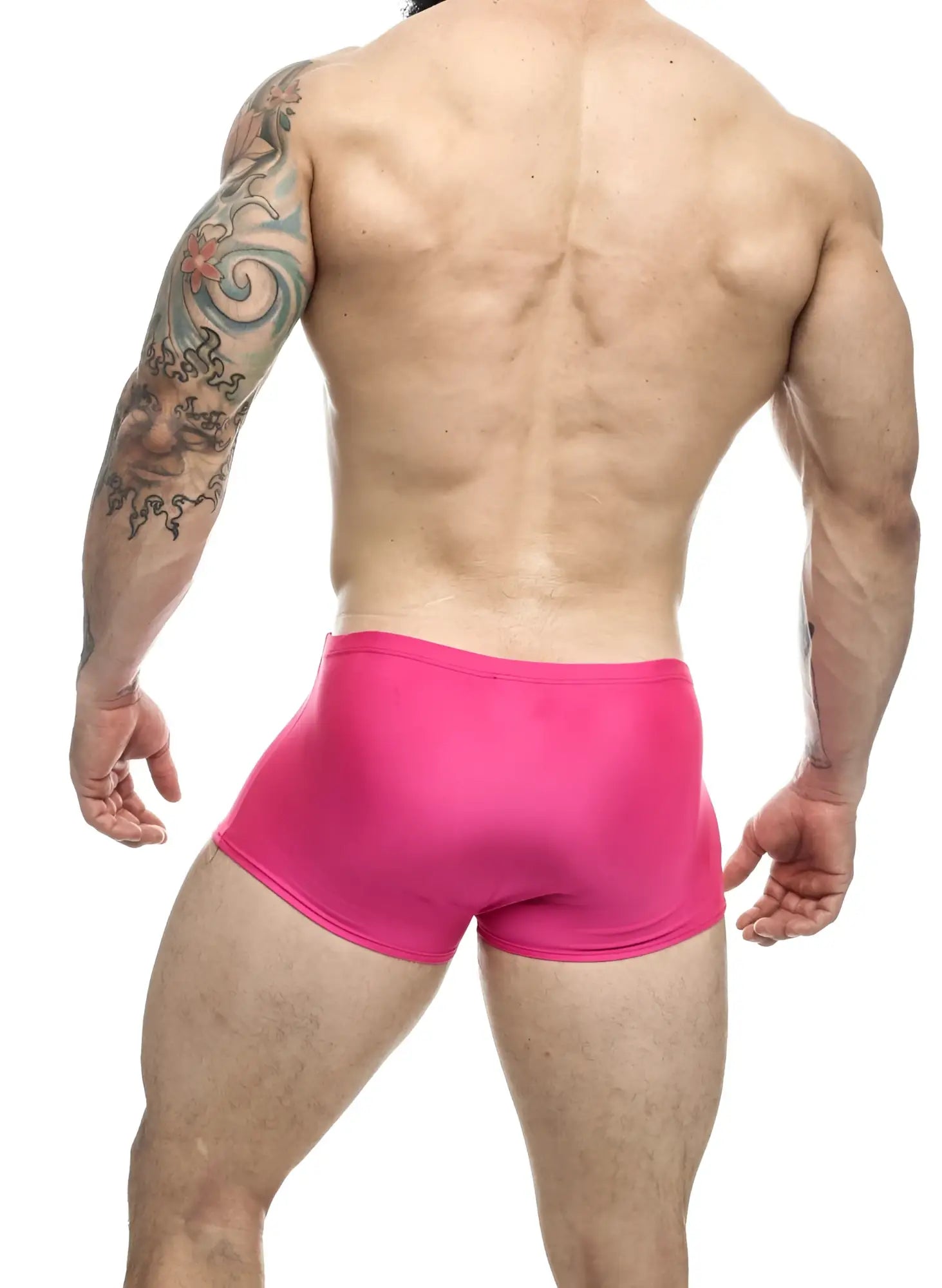 Justin simon xsj08 classic trunks in hot pink with bright pink smooth form-fitting athletic fabric