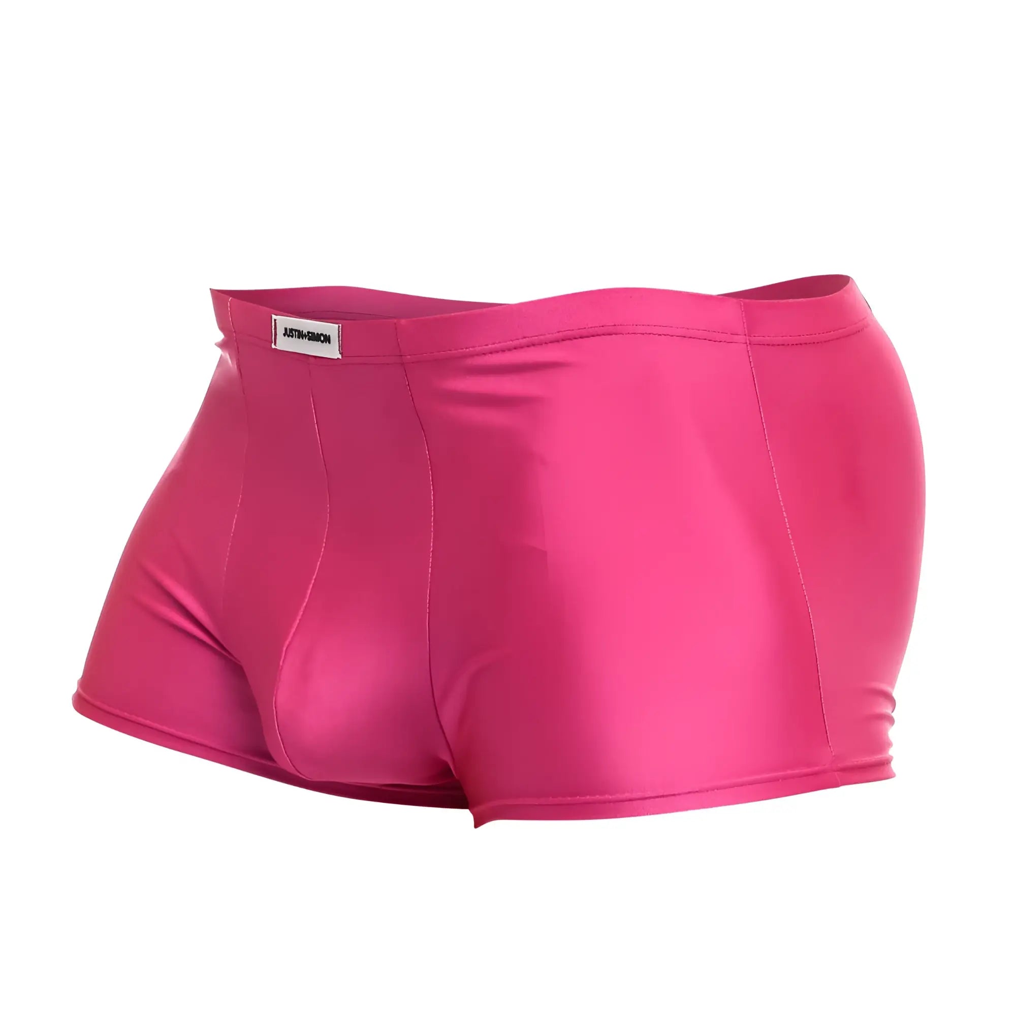 Justin+Simon xsj08 classic trunks hot pink vibrant shiny satin briefs with sleek form-fitting design and branded waistband label