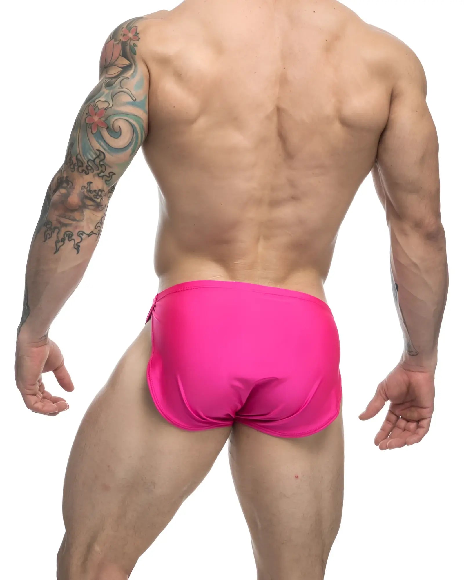 Justin+Simon xsj09 running shorts in hot pink with smooth shiny fabric designed for athletic use