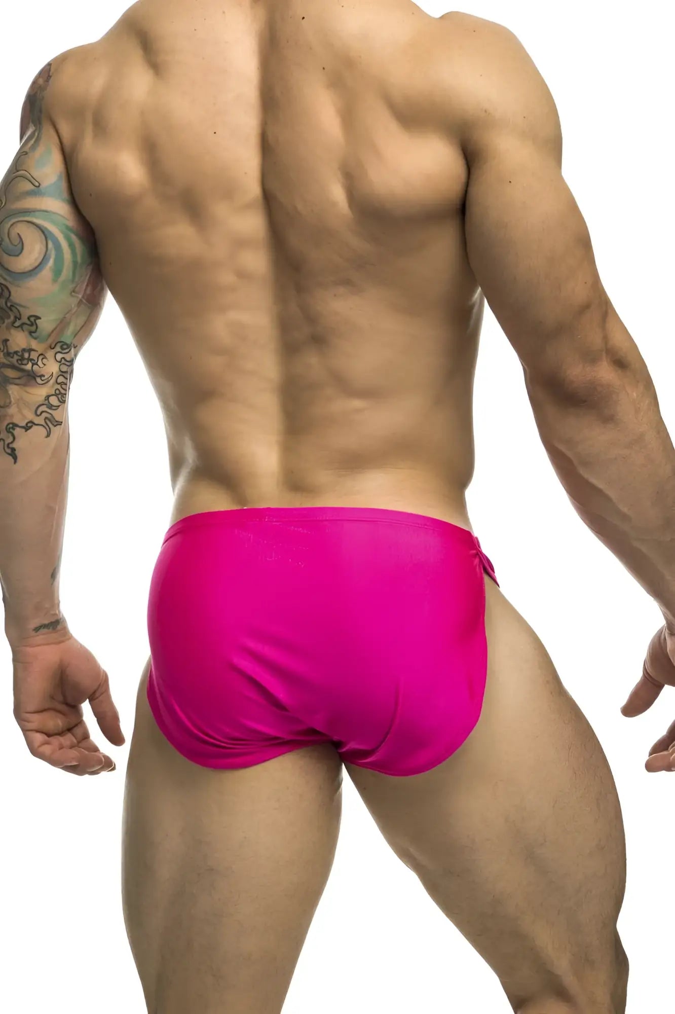 Justin simon xsj09 running shorts in hot pink with snug form fitting swim trunk design for active wear