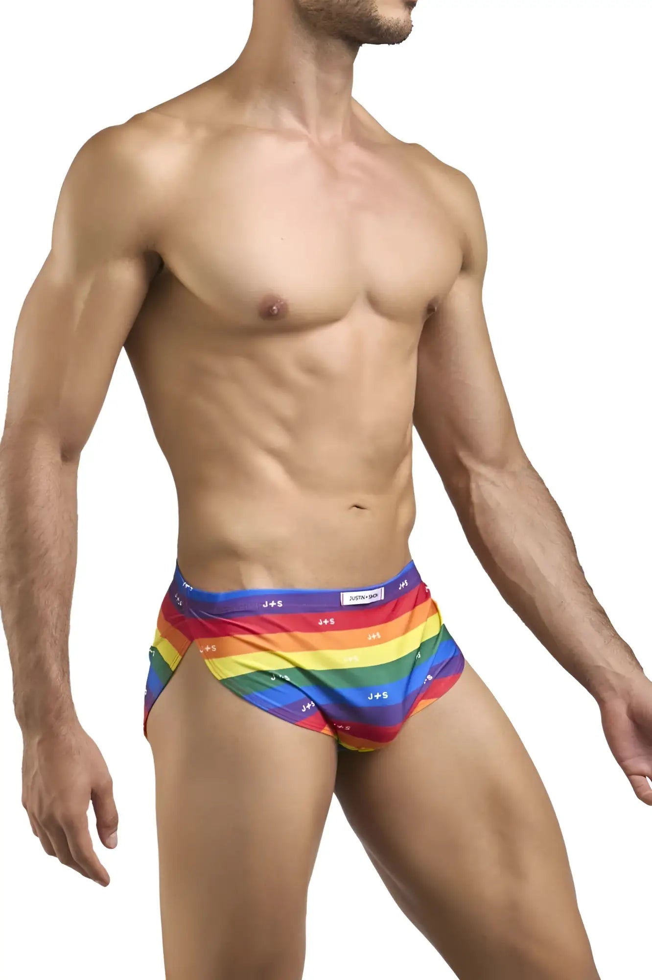 Justin simon xsj09 running shorts color pride flag rainbow-striped men’s briefs with snug fit and elastic waistband