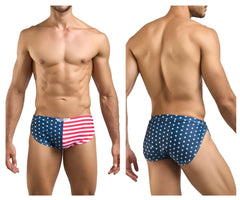 Justin simon xsj09 running shorts in blue and red usa flag colors with white stars on stretchy fabric