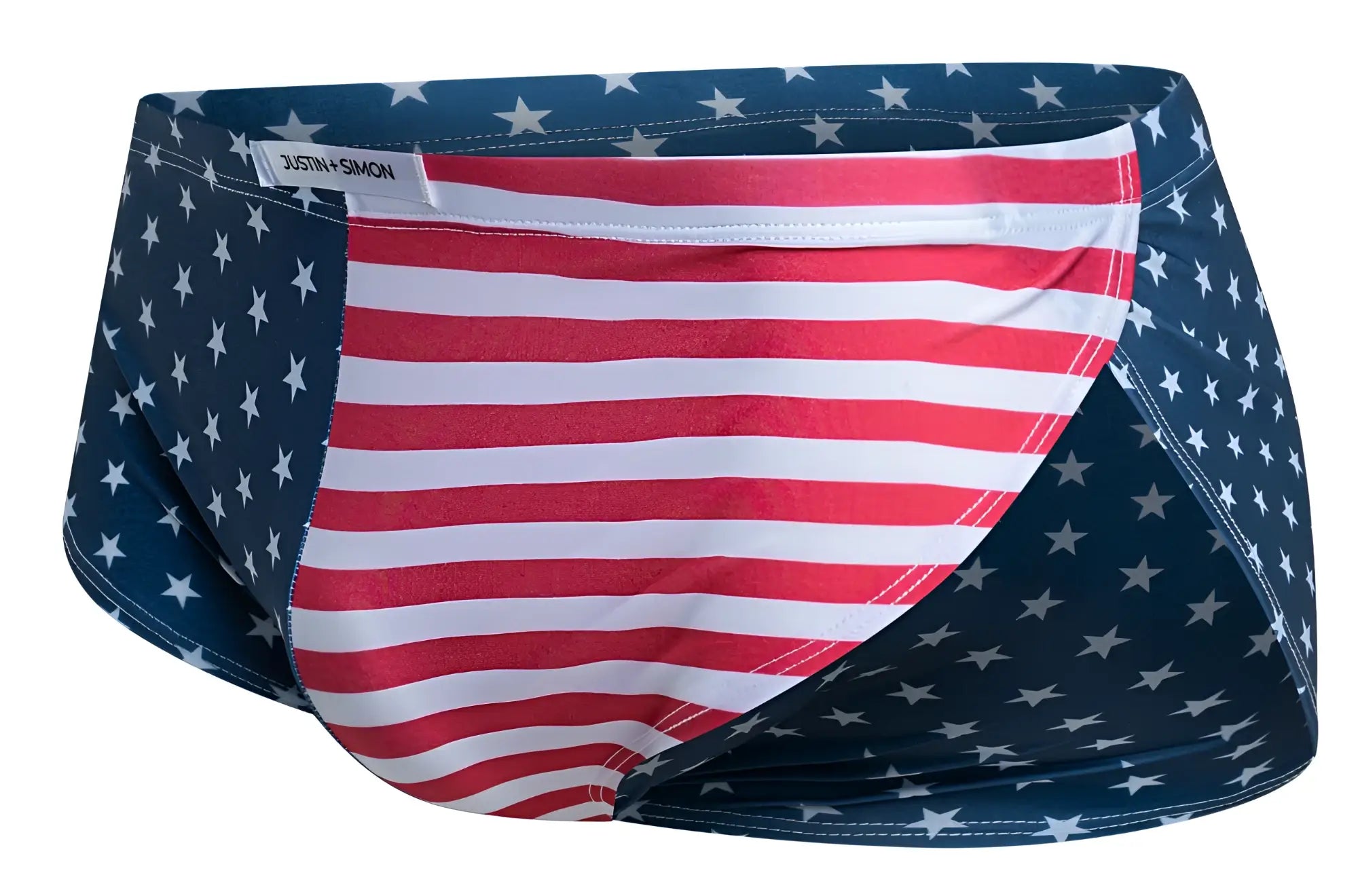 Justin simon xsj09 running shorts in usa flag design featuring blue red stripes and white stars patriotic swim trunks