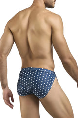 Blue swim trunks by justin simon with white star pattern usa flag design suitable for running and casual wear