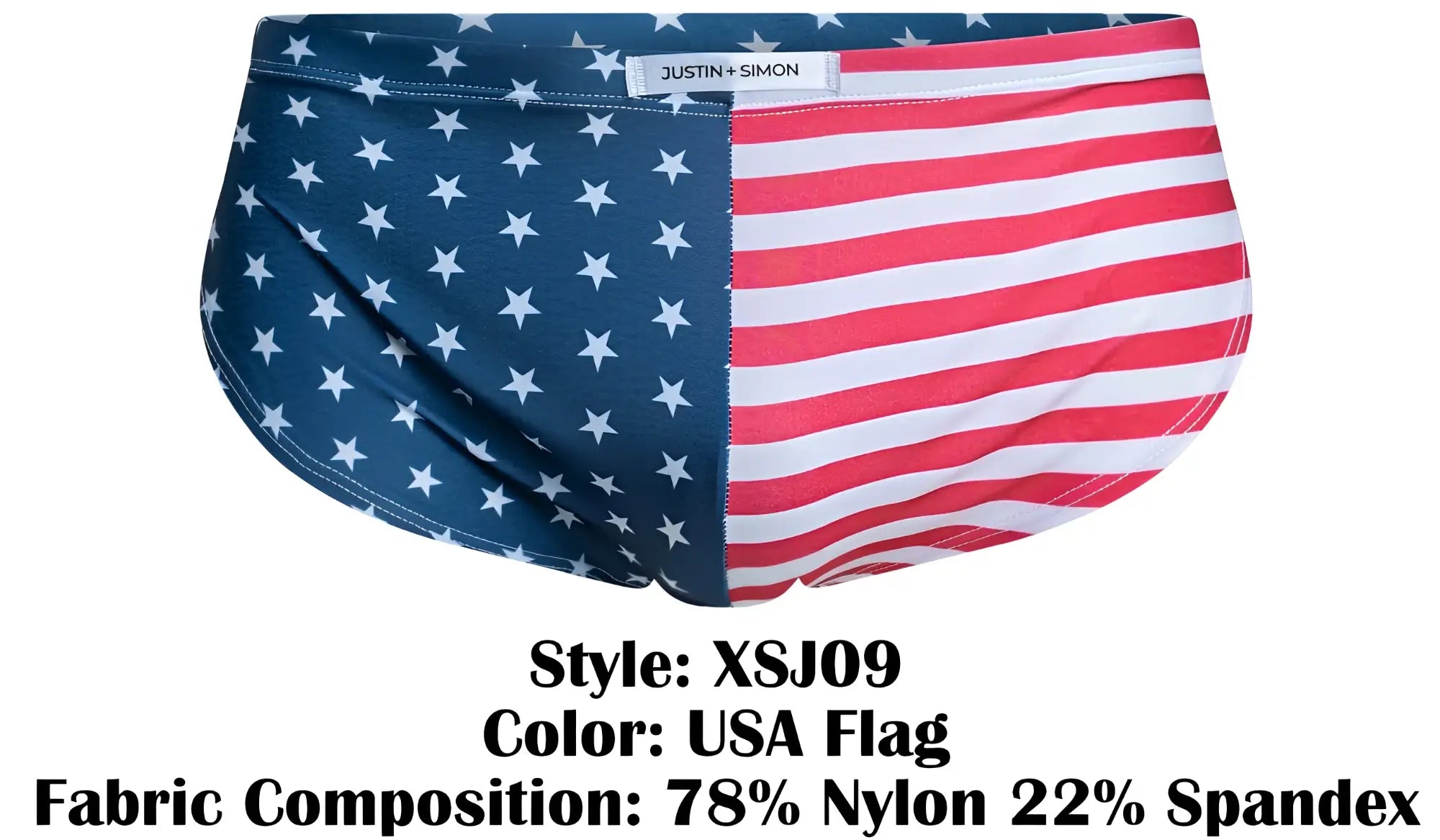 Justin simon xsj09 usa flag running shorts with navy blue stars and red white stripes made of nylon and spandex