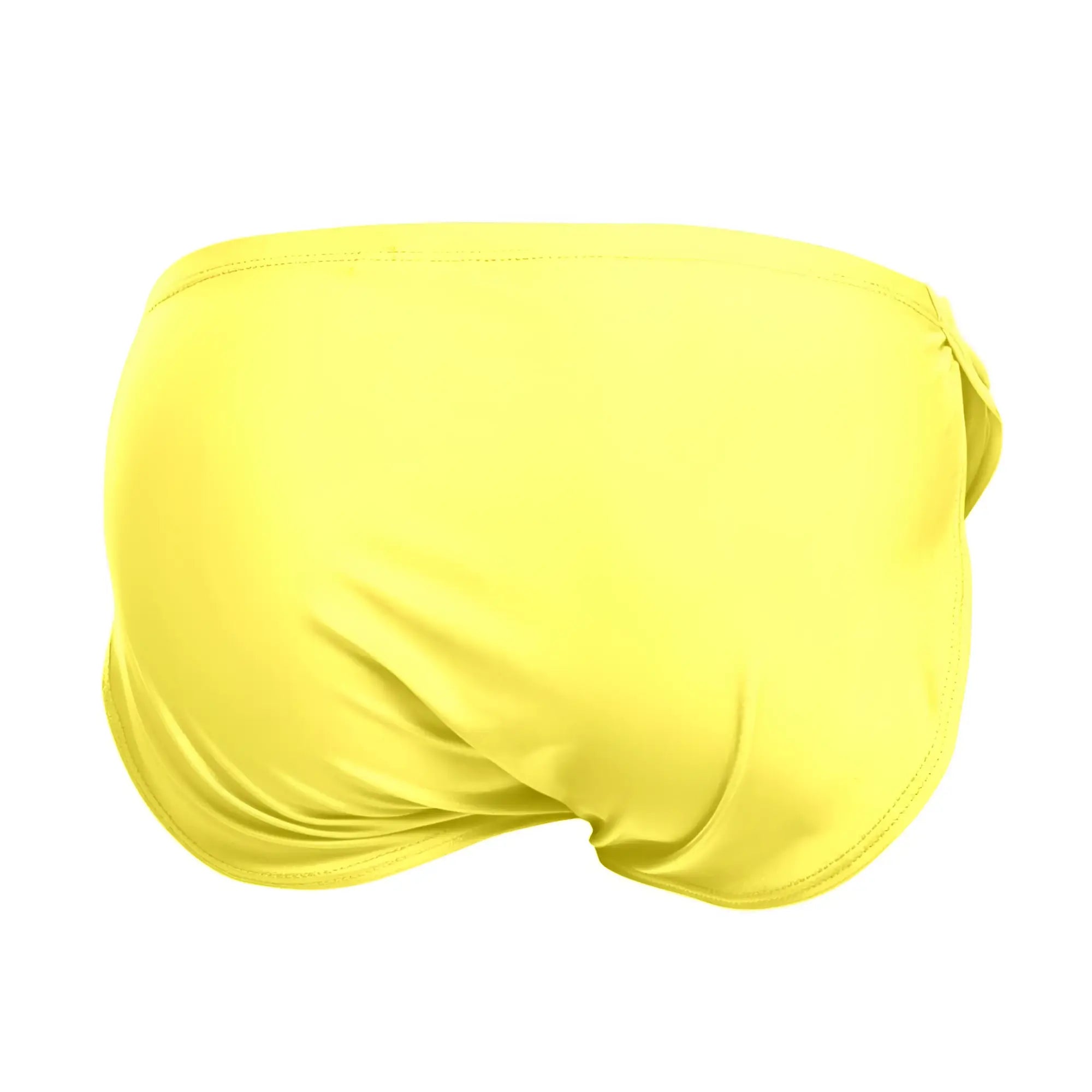 Yellow justin simon xsj09 running shorts made of smooth stretchy fabric with a simple seamless design