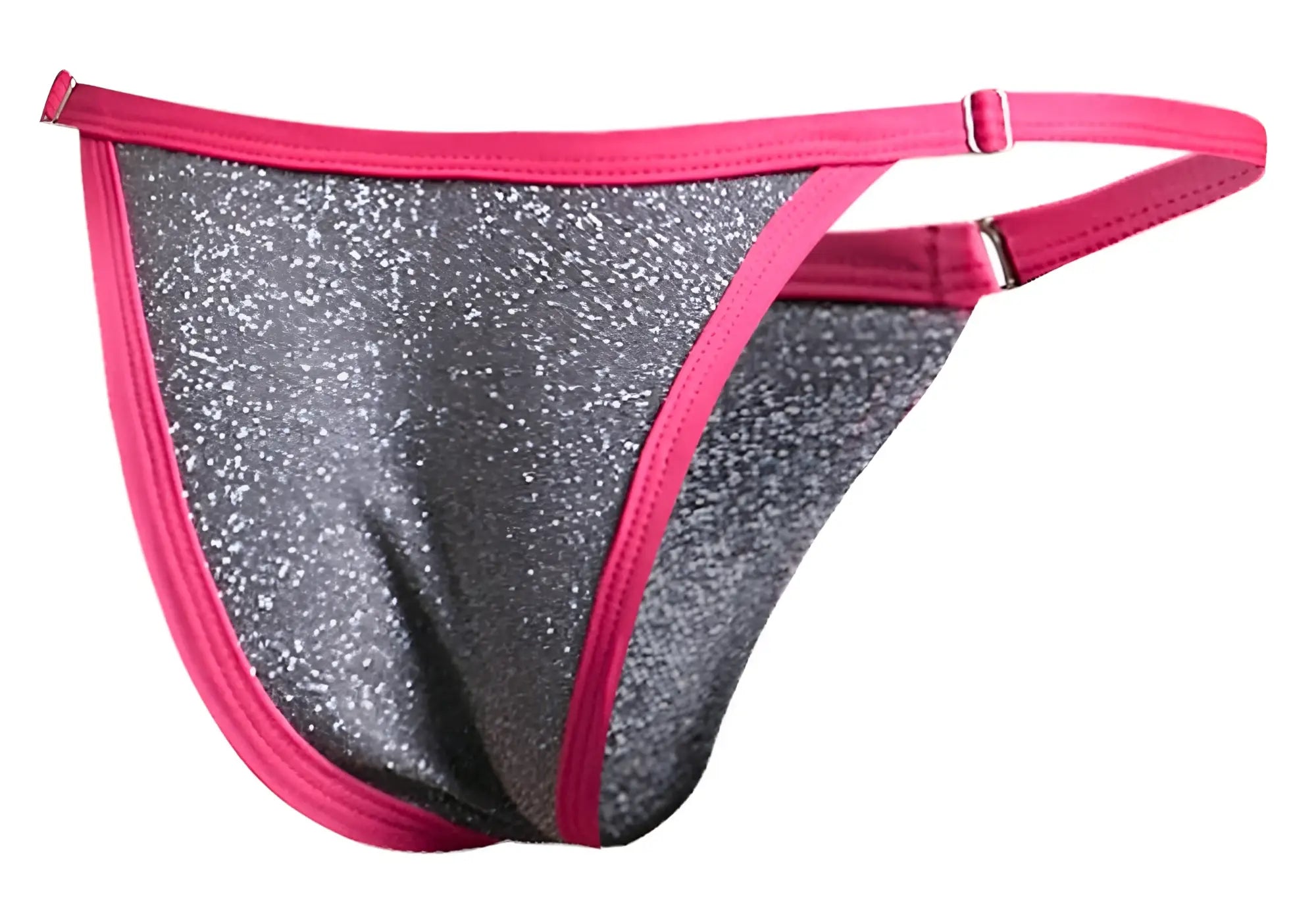 Justin simon xsj12 bikini gray lurex thong with pink trim sparkly metallic sheen and adjustable side straps