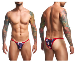 Navy blue and red patterned men’s thong with skull design from JUSTIN+SIMON XSJ12 bikini color Mexico collection