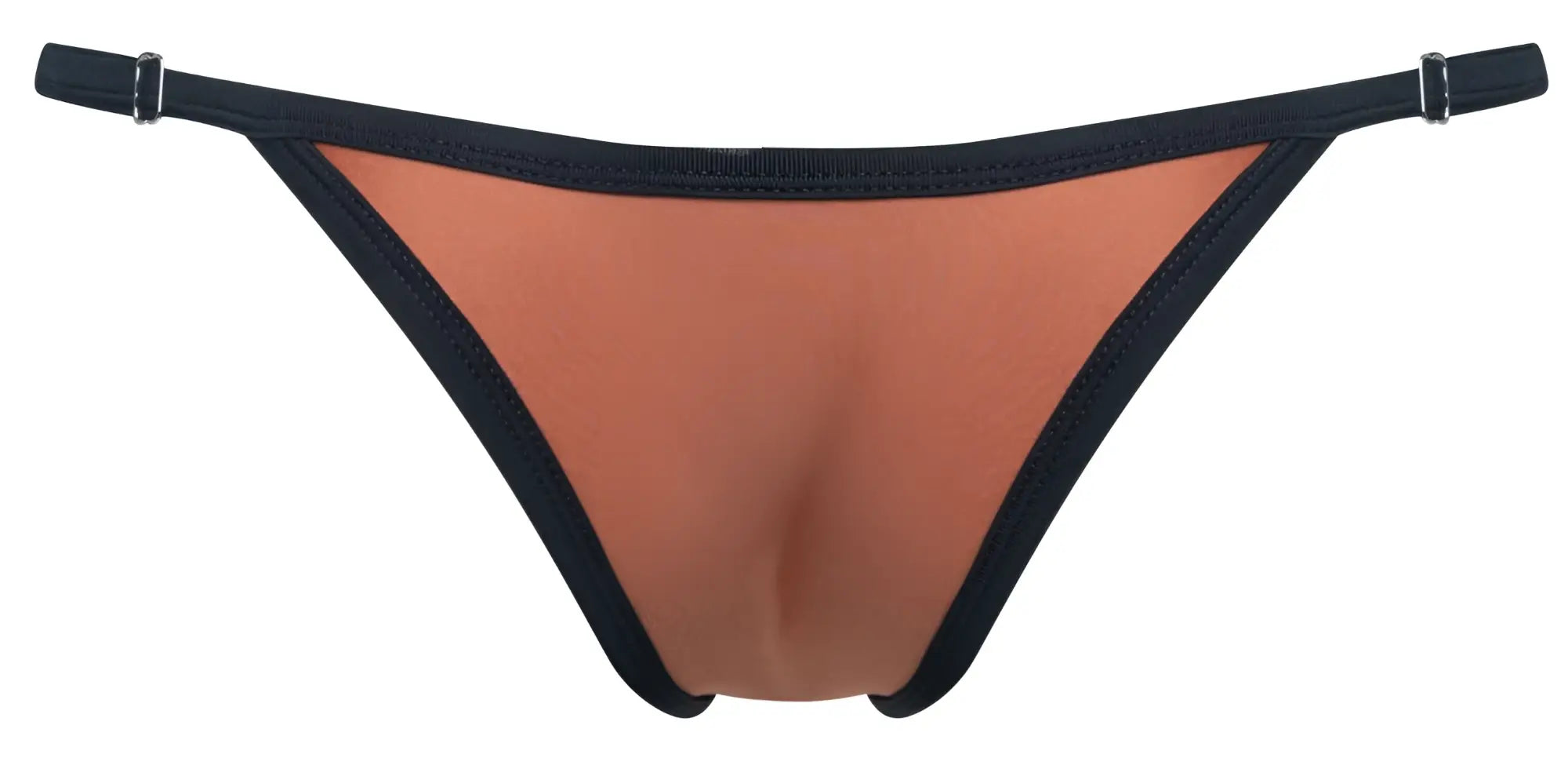 Justin+Simon XSJ12 bikini in black and copper color with smooth stretchy fabric finish shown from the back side