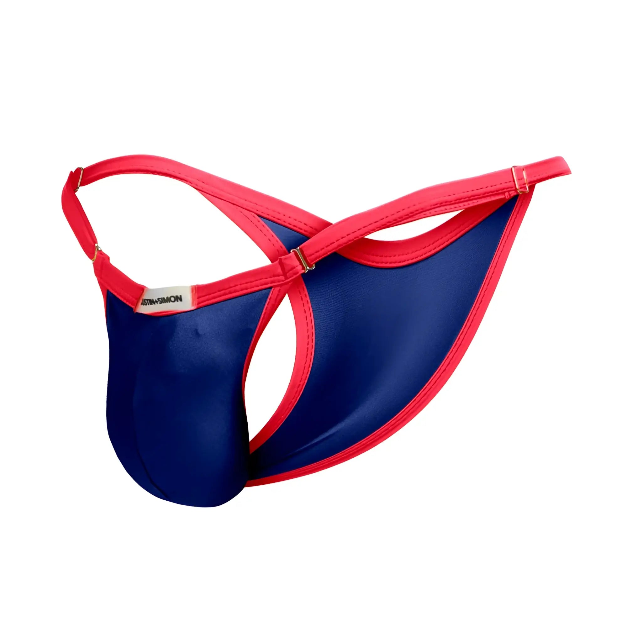 Blue and red shiny smooth material thong from justin simon xsj12 bikini one color royal blue collection