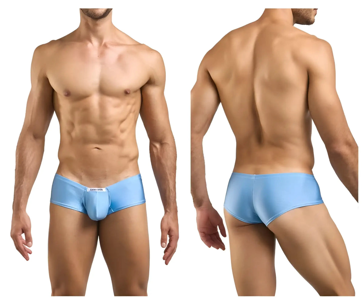 Light blue justin simon xsj13 cheeky bulge boxer men’s briefs with smooth stretchy fabric and front white label