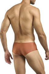 Justin Simon XSJ13 cheeky bulge boxer in ochre with sleek rust-colored smooth form-fitting fabric