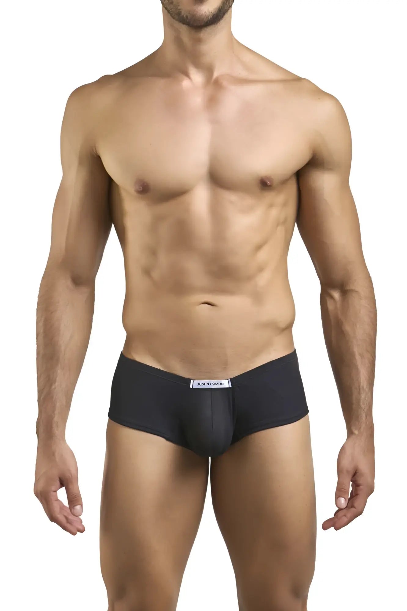Black men’s briefs justin simon xsj13 cheeky bulge boxer in peach and black with white waistband label