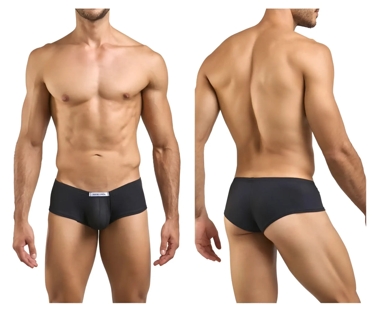 Black men’s briefs justin+simon xsj13 cheeky bulge boxer in peach black with white waistband label