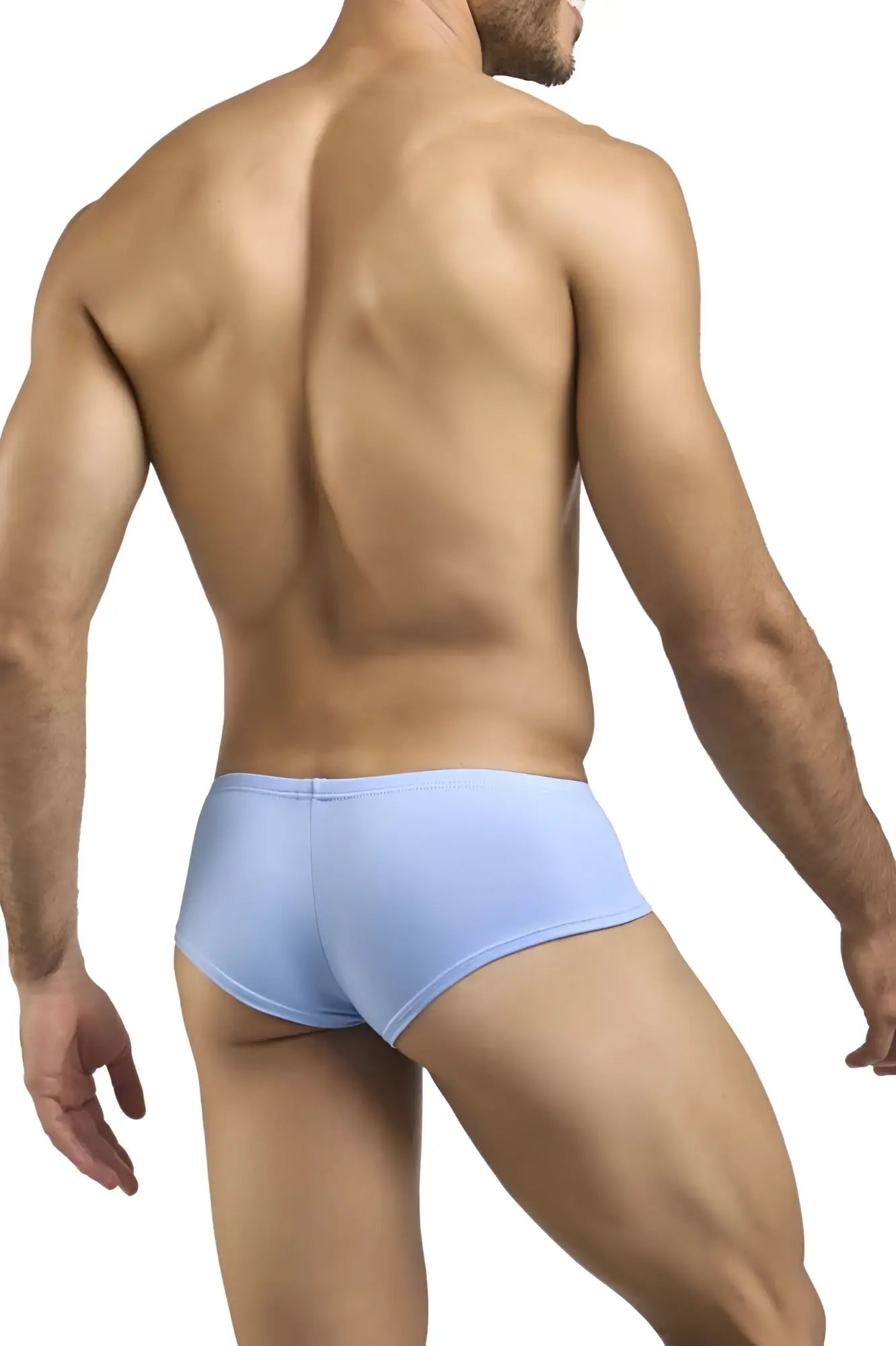 Light blue JUSTIN+SIMON XSJ13 cheeky bulge boxer briefs designed for comfort and style in a peach blue color