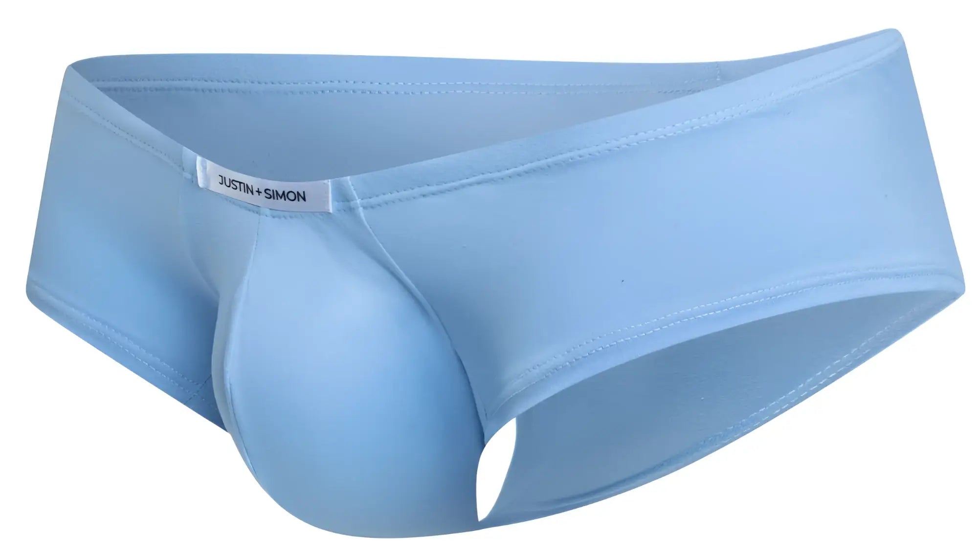 Light blue justin simon men’s seamless briefs with smooth design from the xsj13 cheeky bulge boxer line