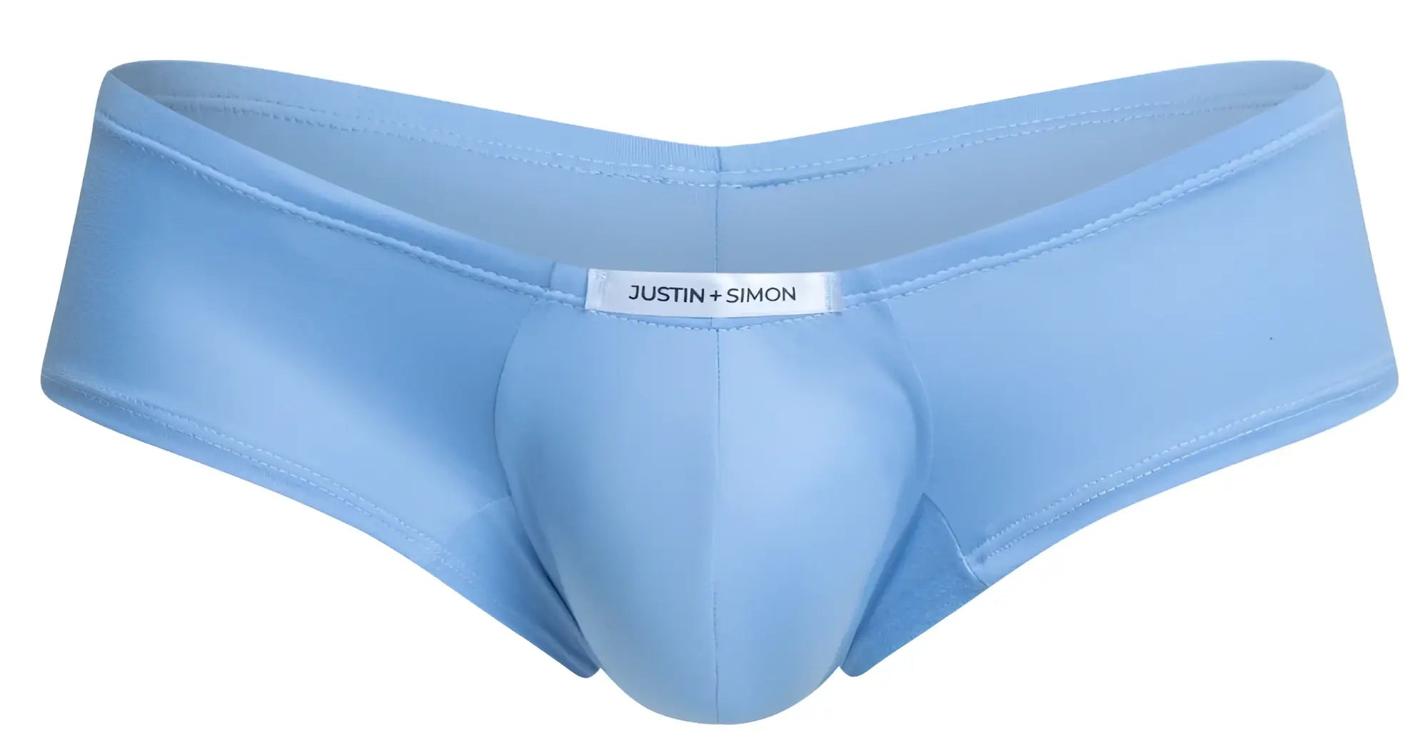 Light blue satin briefs with central pouch design and justin plus simon label cheeky bulge boxer xsj13 peach blue
