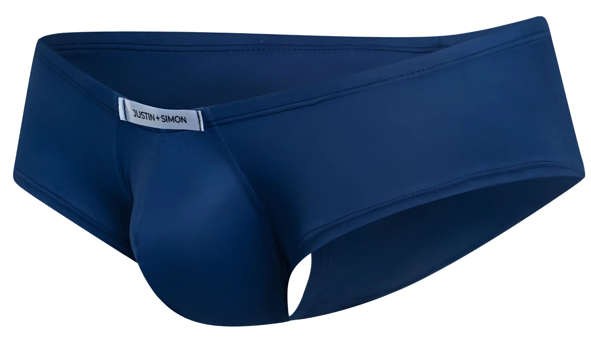 Navy blue Justin plus Simon men’s briefs with cheeky bulge boxer fit smooth fabric and subtle waistband label