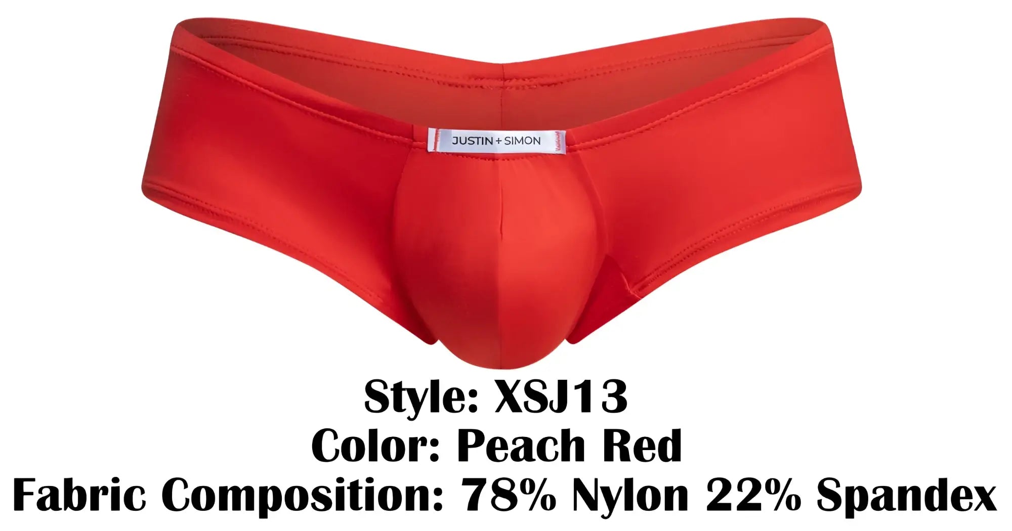 Peach red justin simon xsj13 cheeky bulge boxer men’s briefs in stretchy nylon and spandex blend form fitting fabric