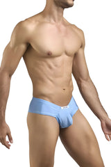 Justin+Simon baby blue men’s briefs with smooth texture and subtle brand tag on the waistband