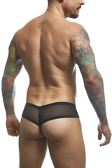 Justin+Simon xsj22 cheek briefs in black sheer mesh with a solid black waistband for a sleek look