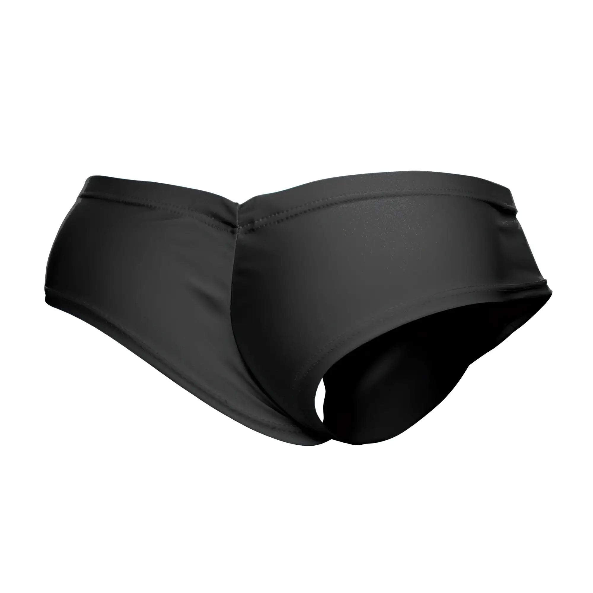 Black justin simon xsj22 cheek briefs with smooth stretchy fabric and high waisted design swim trunks