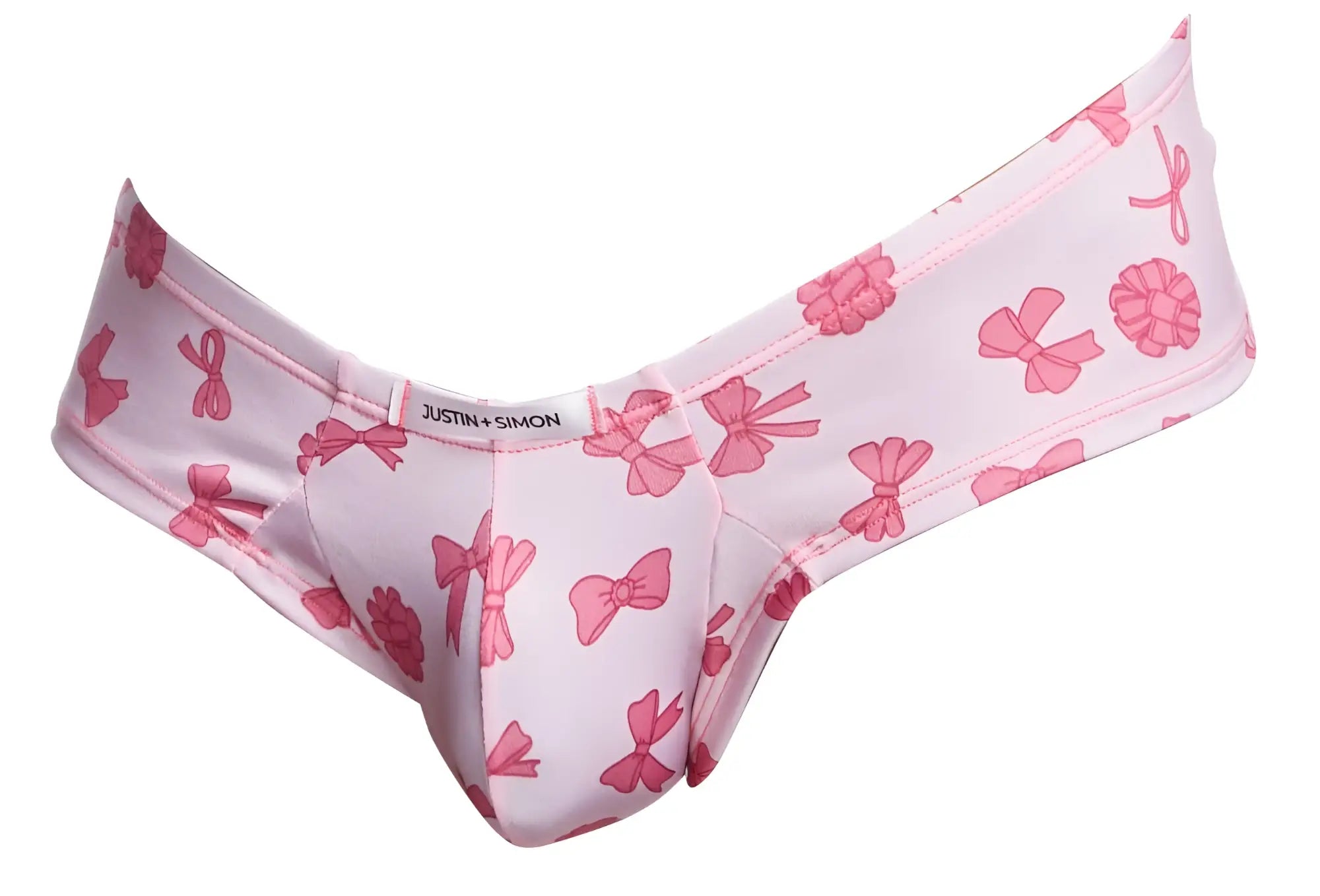 Pink bow-patterned justin simon xsj22 cheek briefs in coquette color for women with comfortable soft fabric