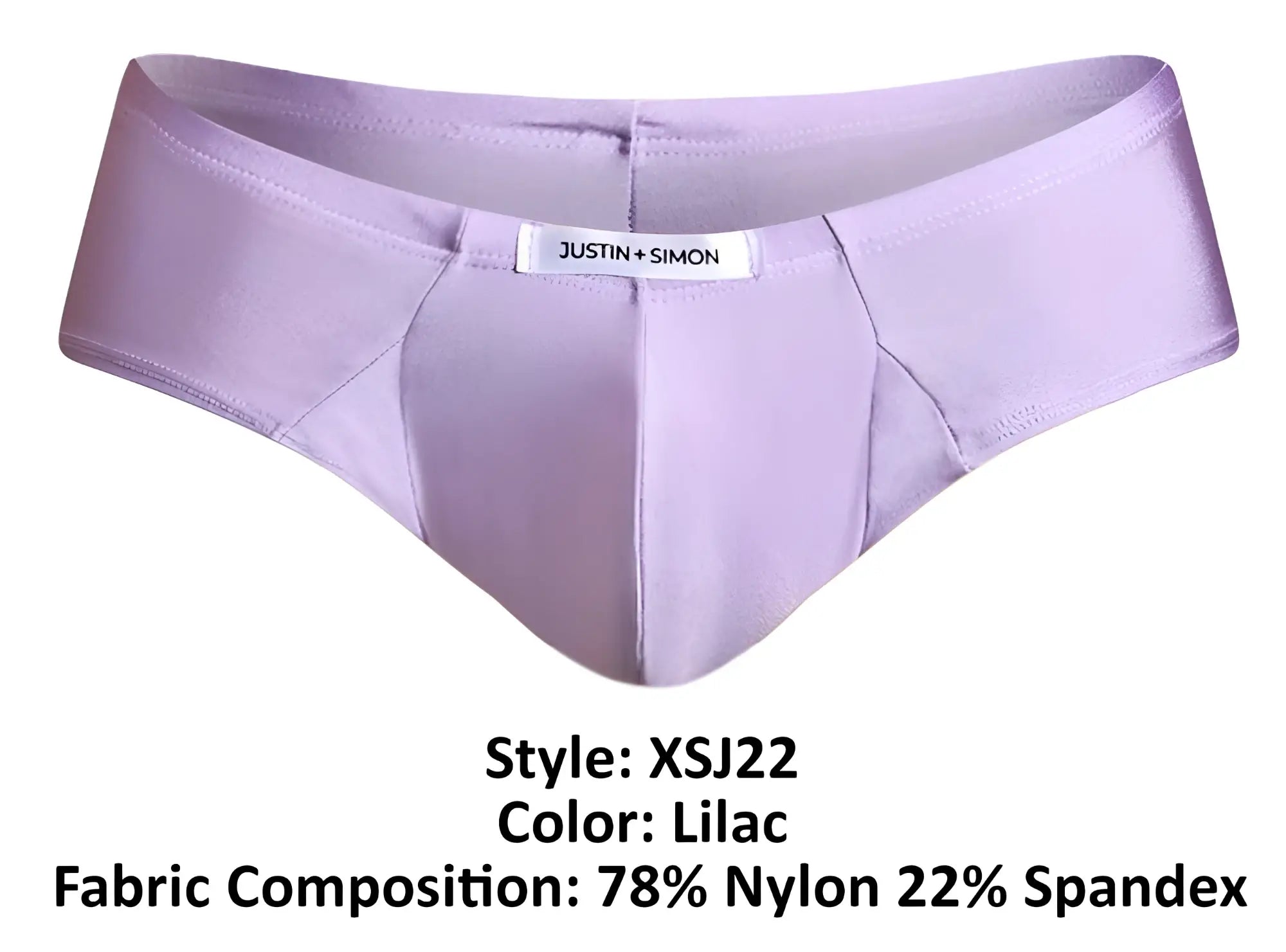 Lilac justin + simon men’s cheek briefs made of 78 nylon and 22 spandex for comfortable daily wear