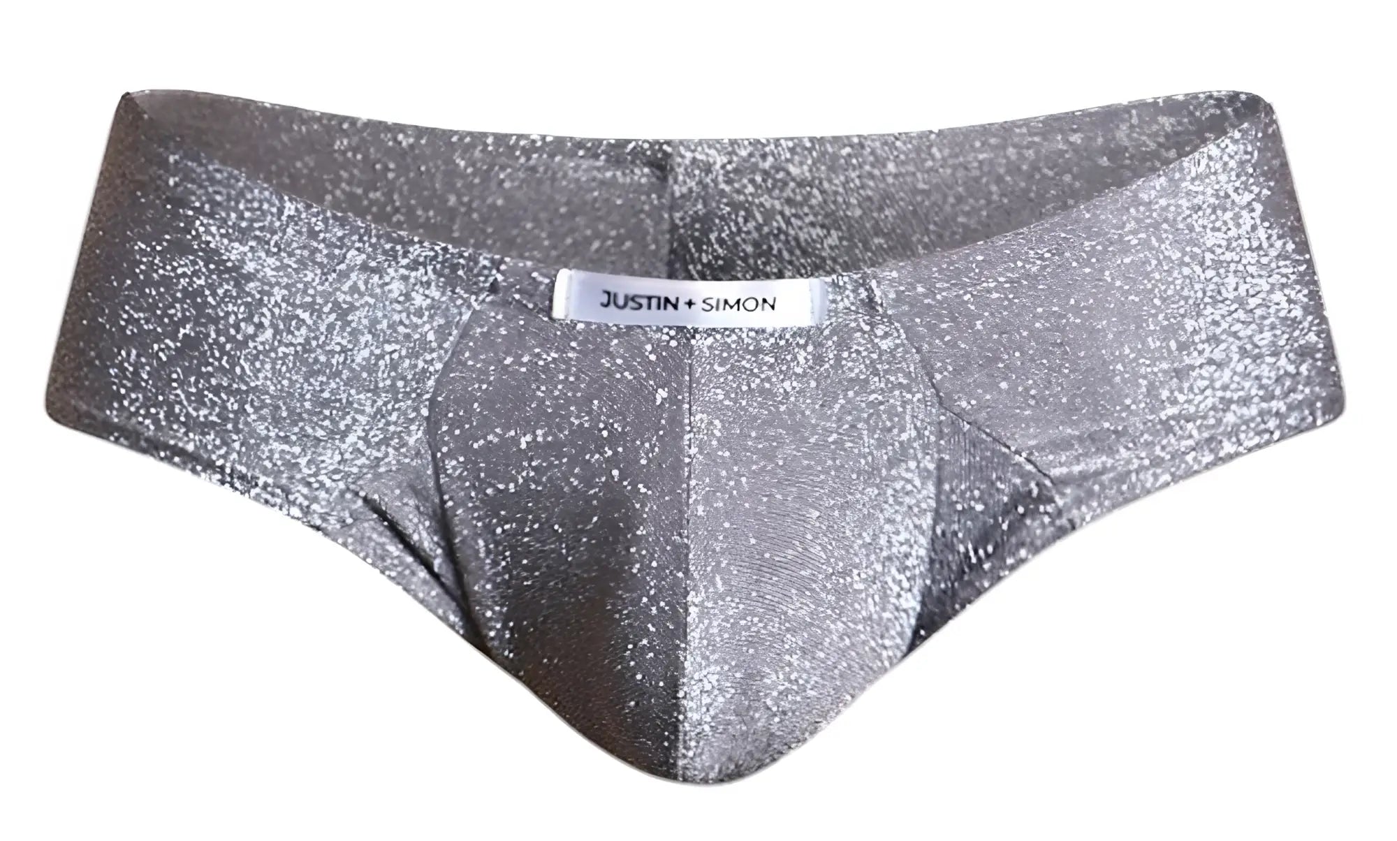 Silver glittery lurex gray cheek briefs with justin simon brand label for stylish underwear wear