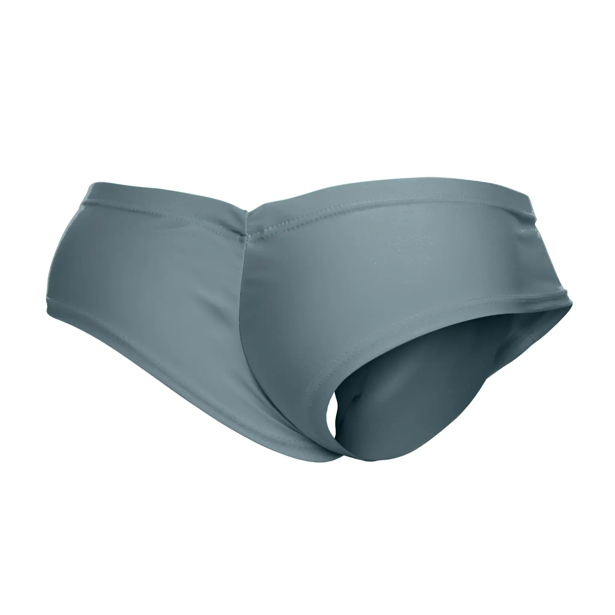 Justin+Simon XSJ22 cheek briefs in metal green featuring sleek, solid gray stretch fabric with contoured design
