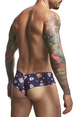 Dark blue justin simon xsj22 cheek briefs with playful sugar skull and sombrero pattern in cotton blend fabric