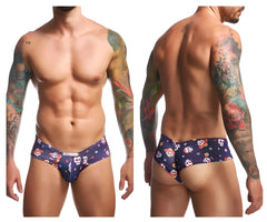 Dark blue mens briefs with vibrant colorful sugar skull pattern from justin simon xsj22 cheek briefs mexico collection
