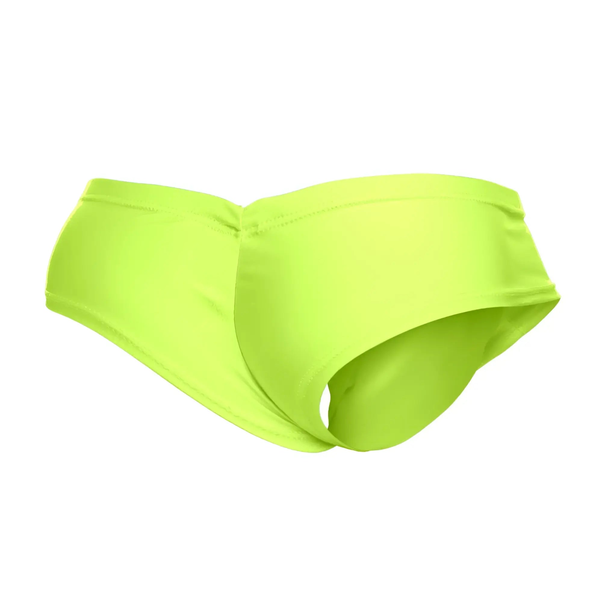 Bright neon green justin simon XSJ22 cheek briefs made from smooth stretchy fabric with a modern design