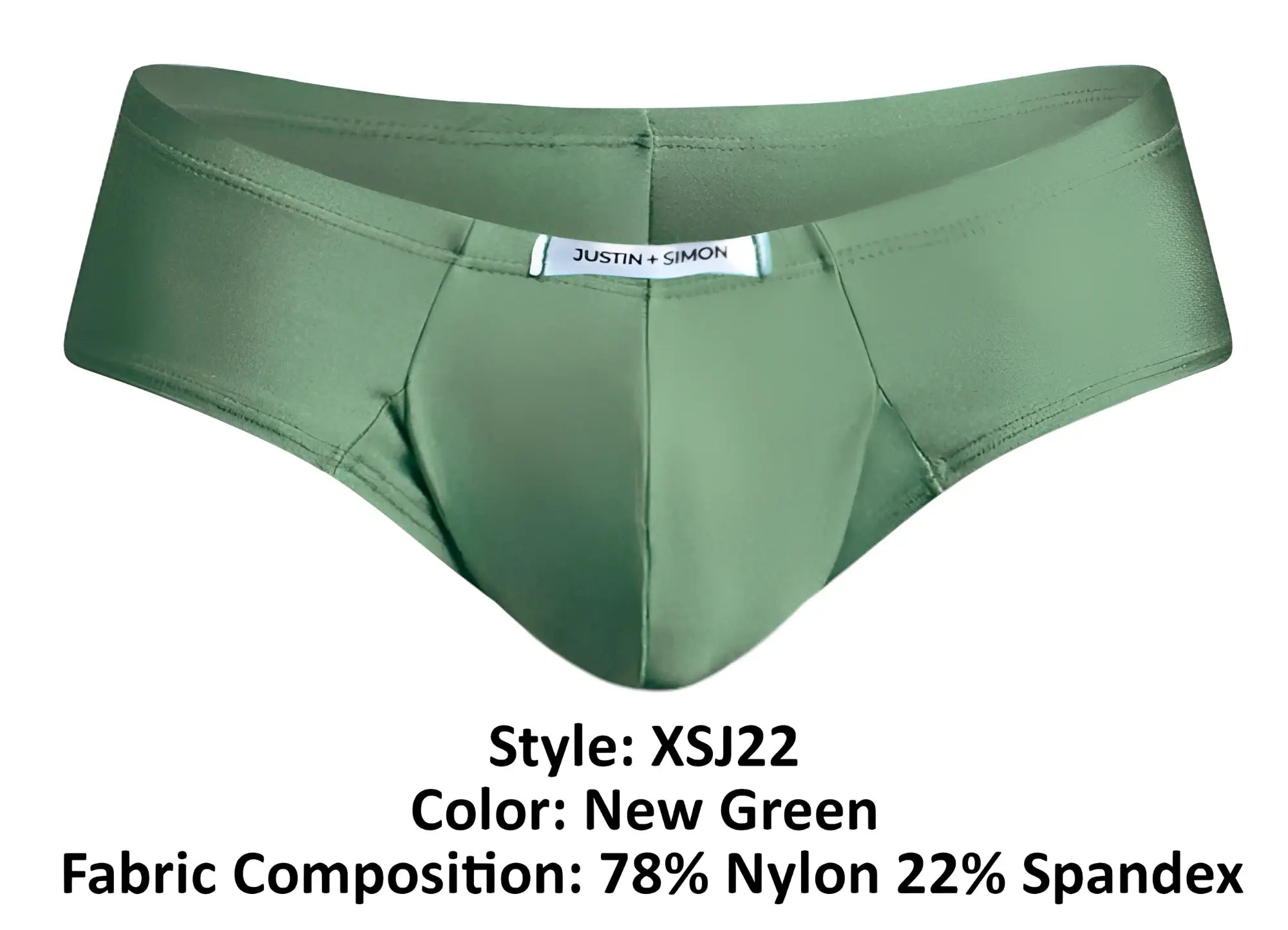Justin and simon xsj22 cheek briefs in new green made of 78 nylon and 22 spandex for men