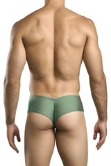 Olive green stretch fabric briefs by justin simon model xsj22 featuring cheek cut style for comfortable wear