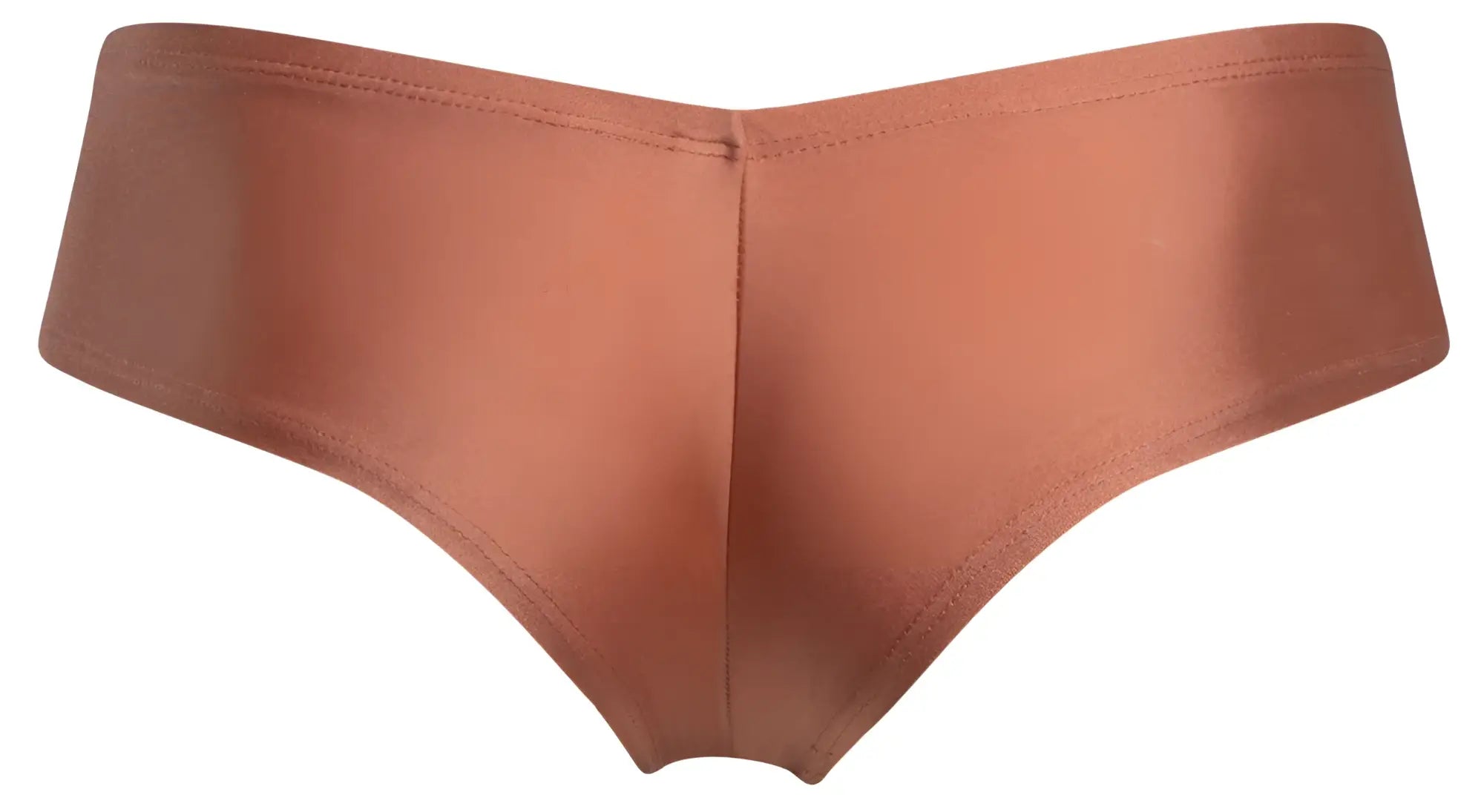 Copper-colored satin cheek briefs with smooth glossy finish and neat stitching by JUSTIN+SIMON model XSJ22 in ochre
