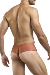 Rust-colored justin simon xsj22 ochre cheek briefs with smooth form-fitting design, front view
