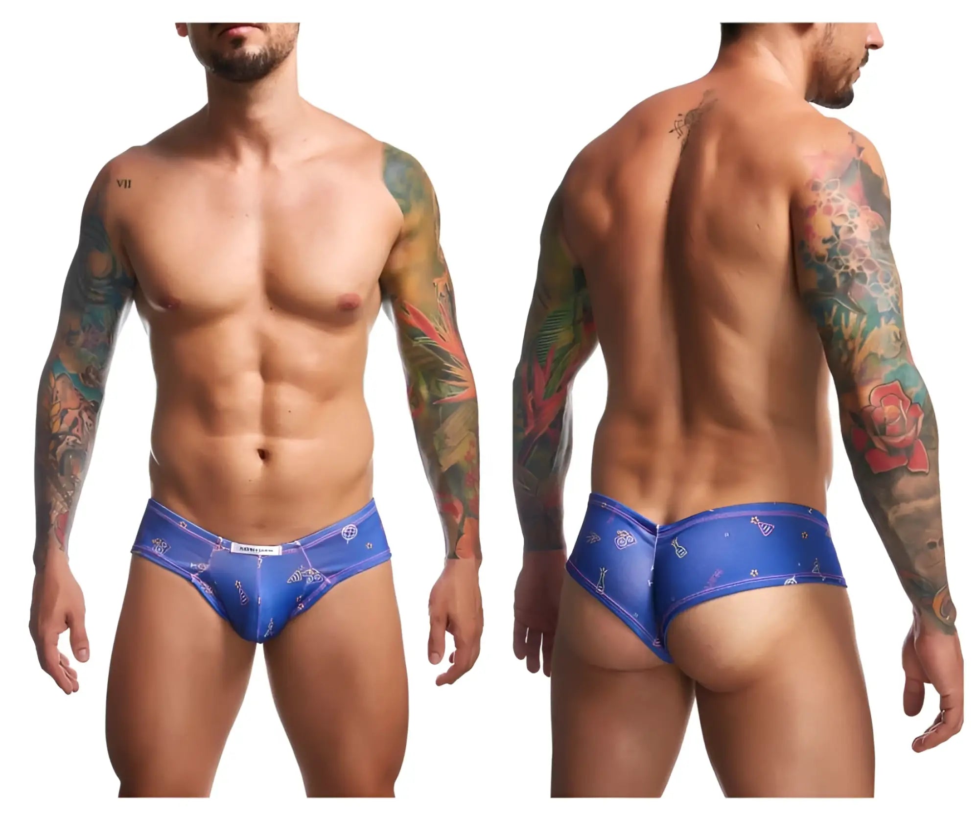 Justin simon xsj22 cheek briefs in blue with diamond motifs and subtle sheen for stylish men’s underwear