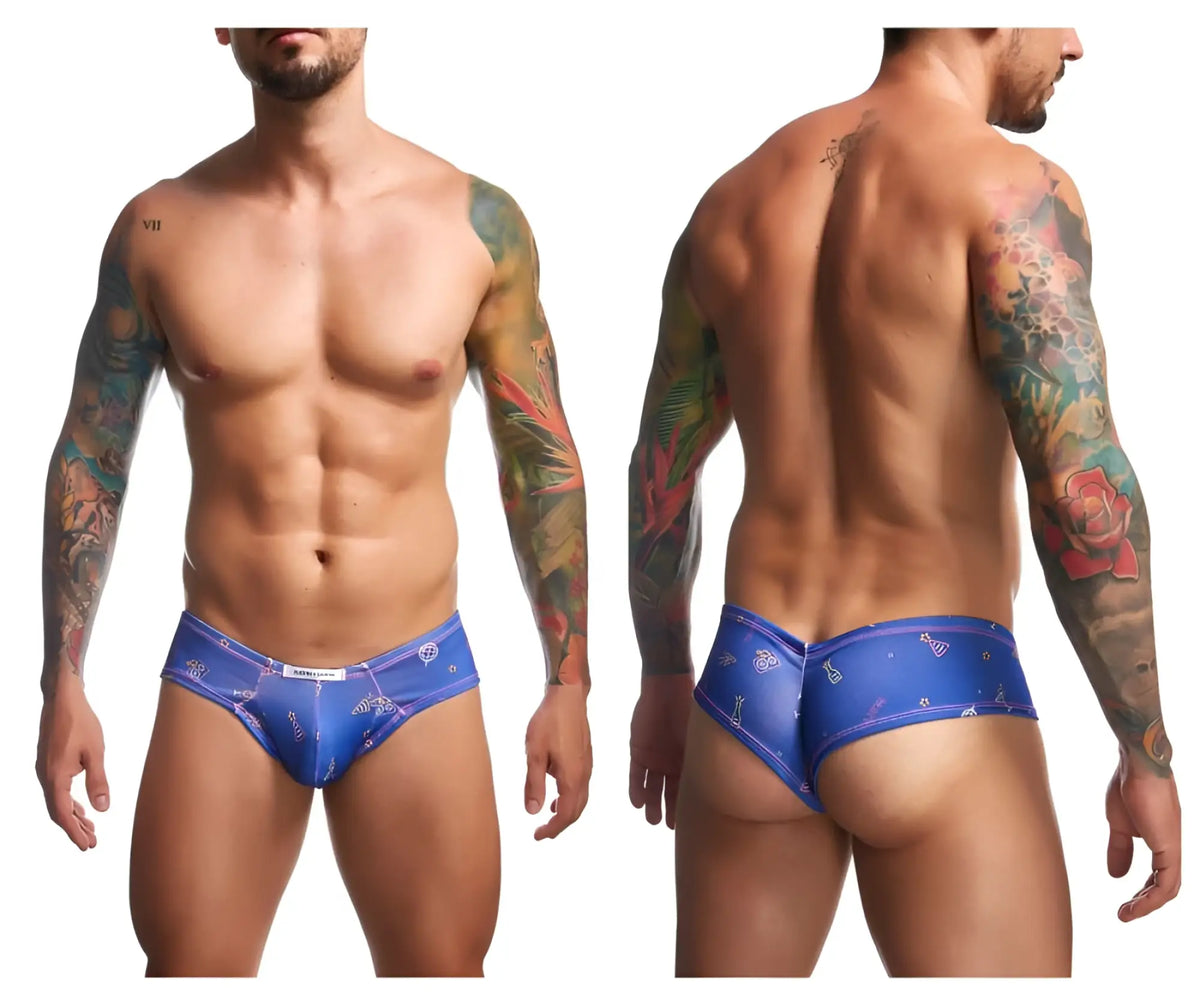 Justin simon xsj22 cheek briefs in blue with diamond motifs and subtle sheen for stylish men’s underwear