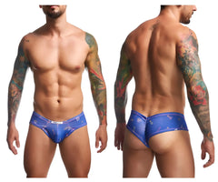 Justin simon xsj22 cheek briefs in blue with diamond motifs and subtle sheen for stylish men’s underwear