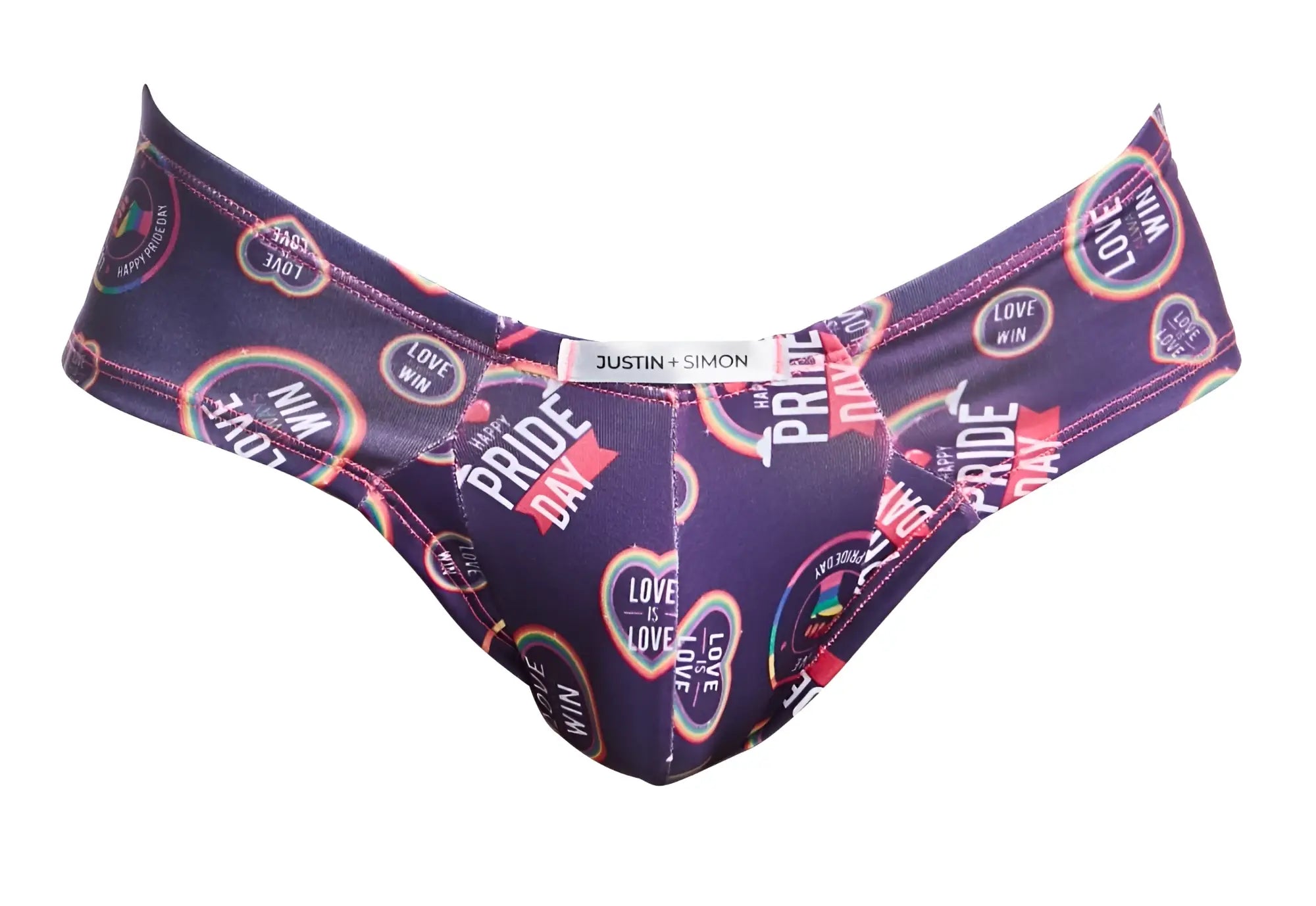 Purple justin plus simon pride day bikini bottom with rainbow love win graphics in xsj22 cheek briefs color pride design