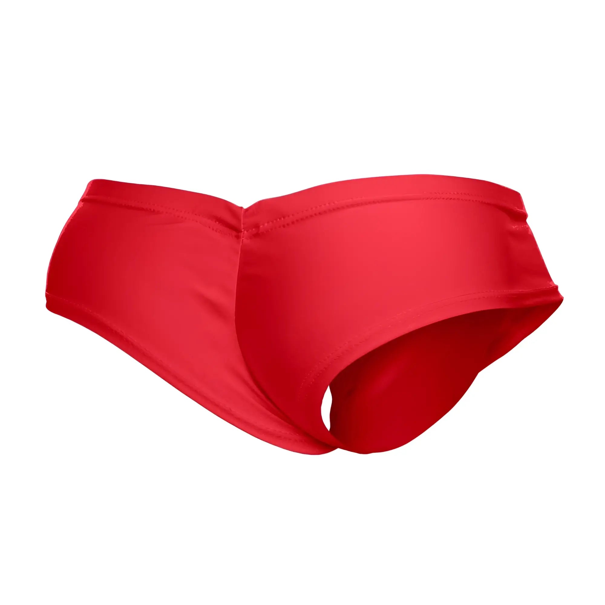 Red swim trunks justin simon xsj22 cheek briefs with smooth stretchy fabric and seamless design front view