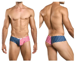 Justin simon xsj22 cheek briefs in usa flag colors with red white and blue stripes and stars for men